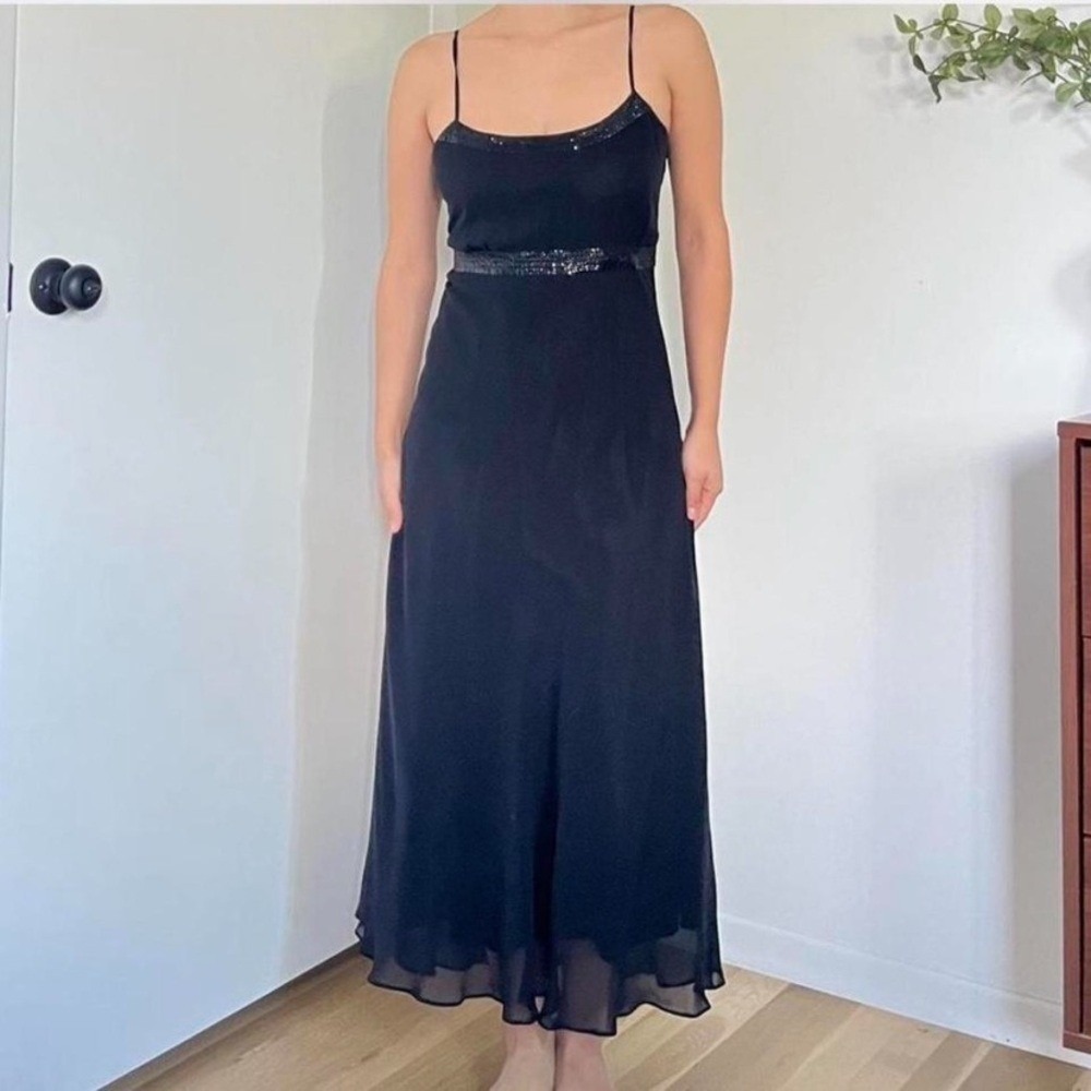 Casual Corner Vintage Y2K Silk Slip Black Maxi Dress